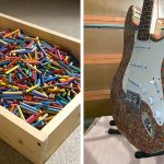 Парень решил сделать электрогитару из 1200 цветных карандашей. Всё получилось, и на ней можно играть