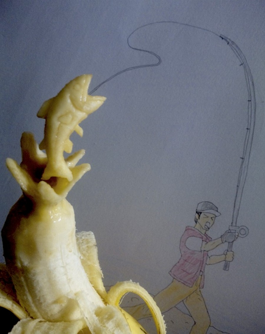 Японец делает художественную резьбу на бананах 131