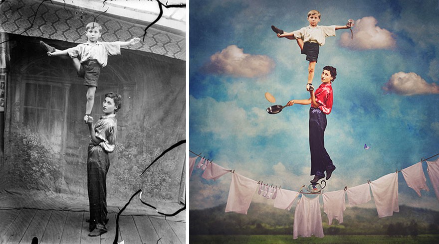 Художница превращает старинные фотографии в крышесносящие иллюстрации 50