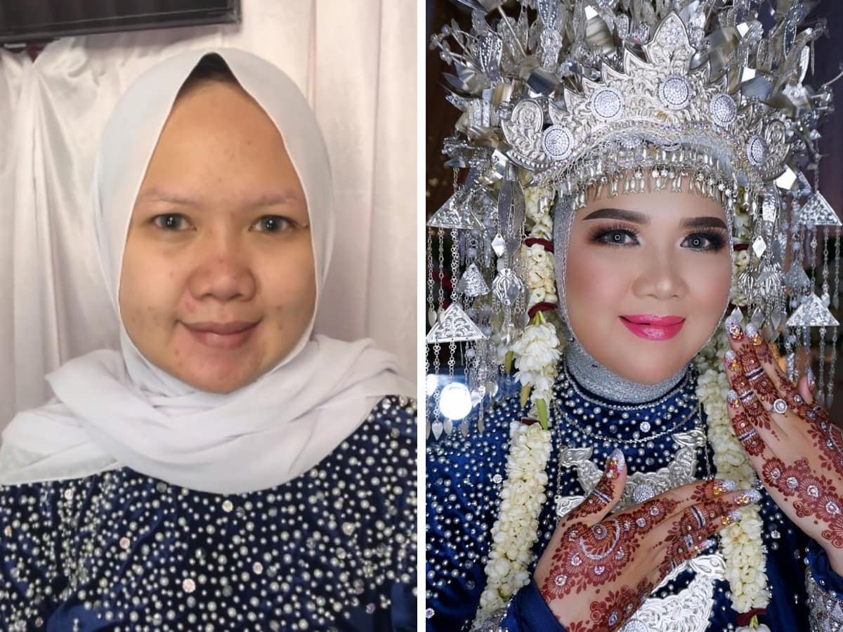 16 фотографий невест из Азии до и после того, как макияж превратил их в настоящих королев 54
