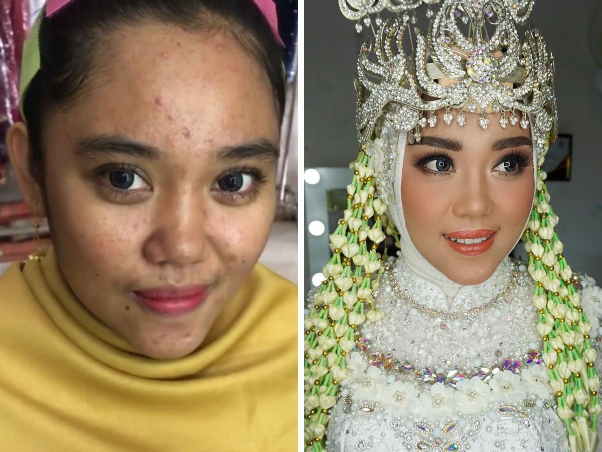 16 фотографий невест из Азии до и после того, как макияж превратил их в настоящих королев 55