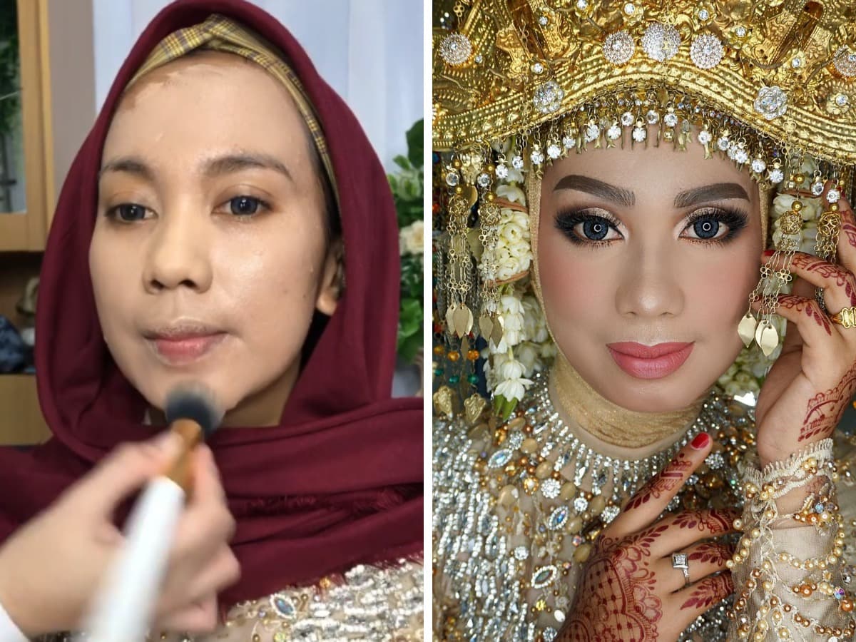 16 фотографий невест из Азии до и после того, как макияж превратил их в настоящих королев 56