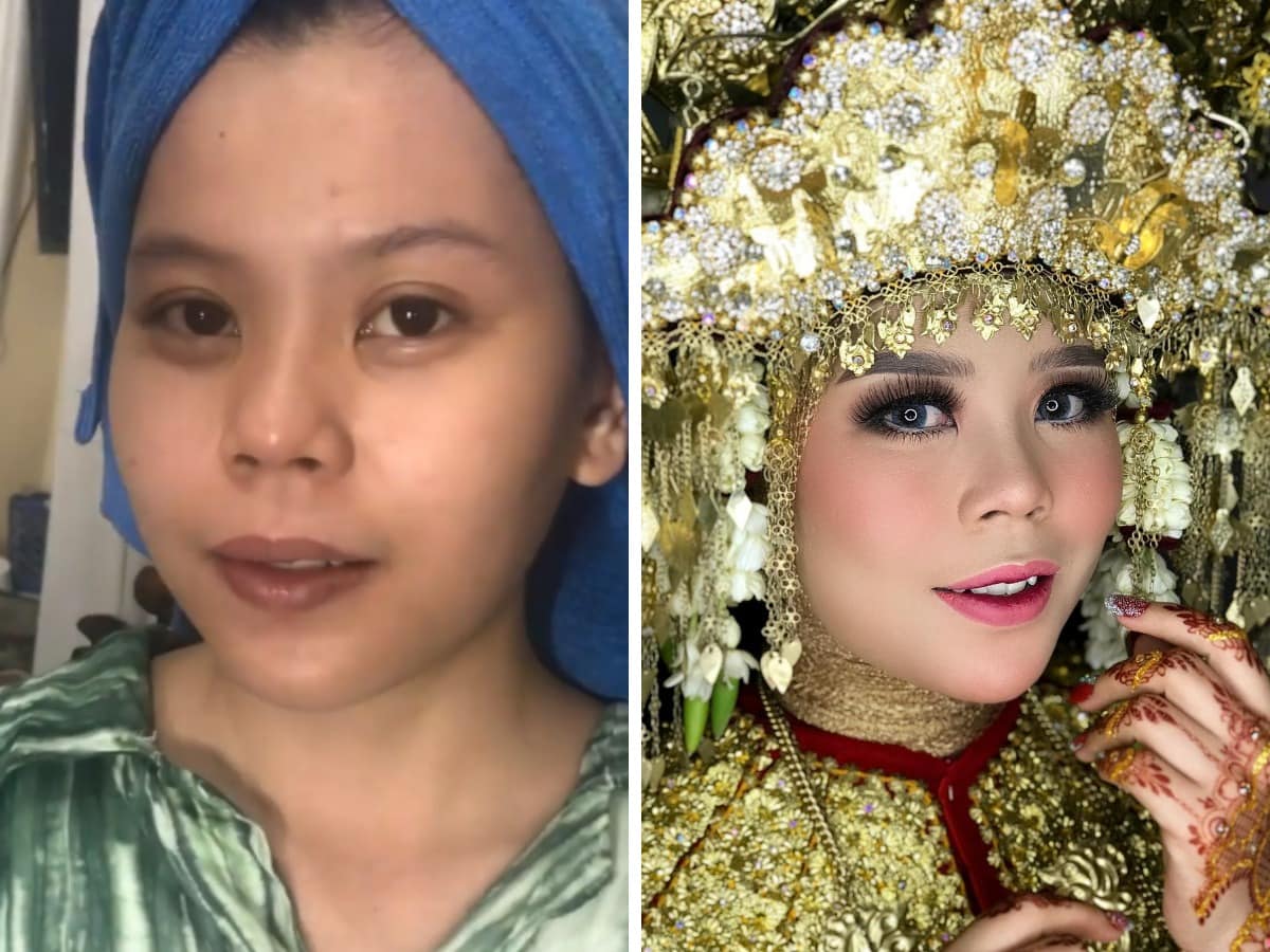 16 фотографий невест из Азии до и после того, как макияж превратил их в настоящих королев 61