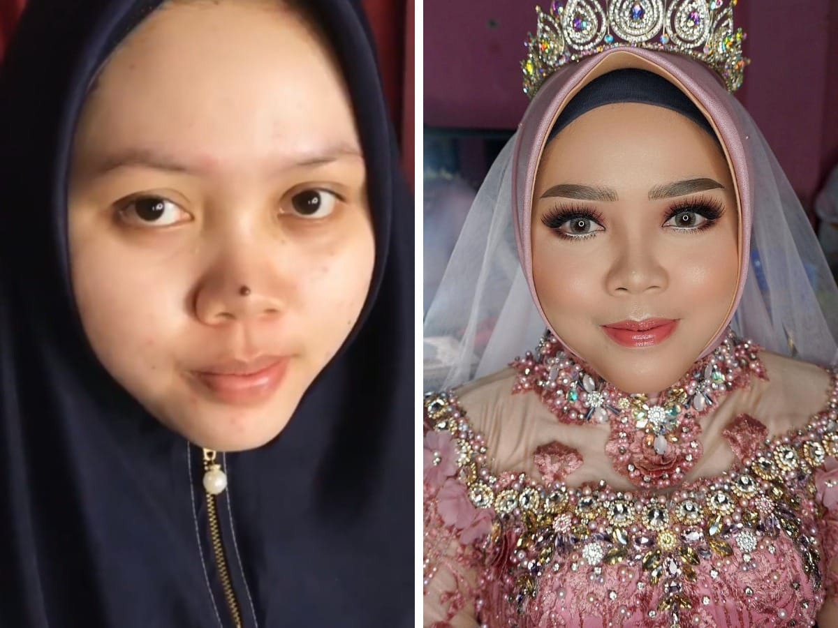 16 фотографий невест из Азии до и после того, как макияж превратил их в настоящих королев 60